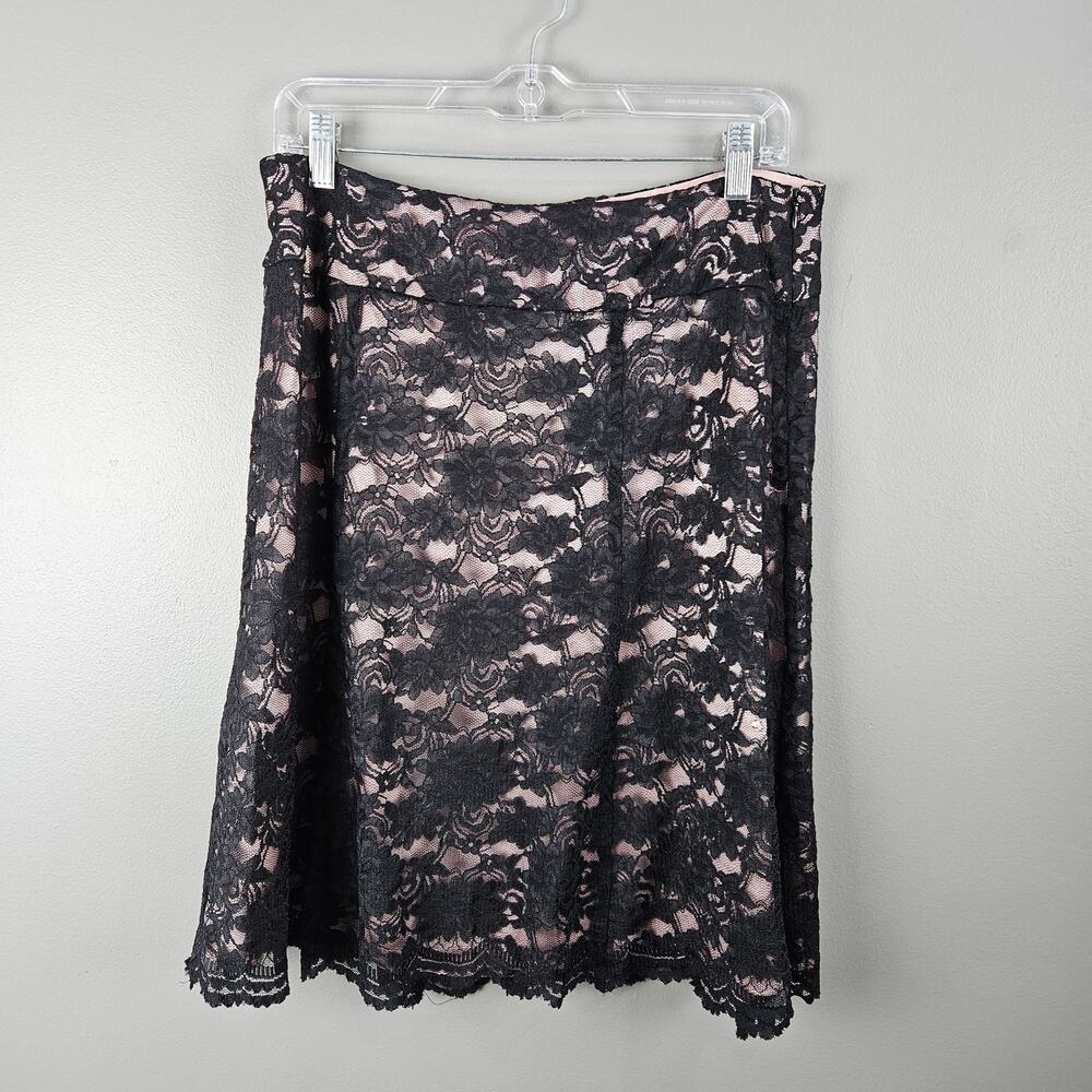 Y2K Lace Black Overlay Feminine Soft Romantic Gothiccore Midi Skirt Size 8